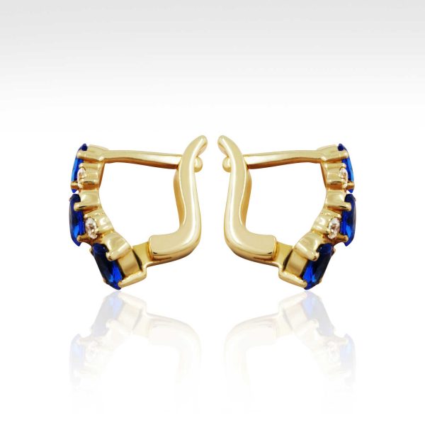 blue sapphire trio gold earrings
