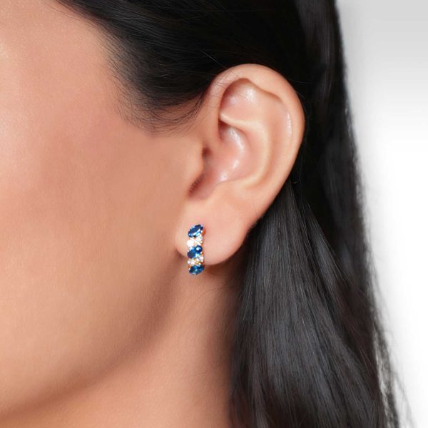 blue sapphire trio gold earrings