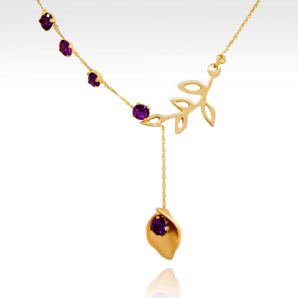 Lily Purple Leaves gold necklace