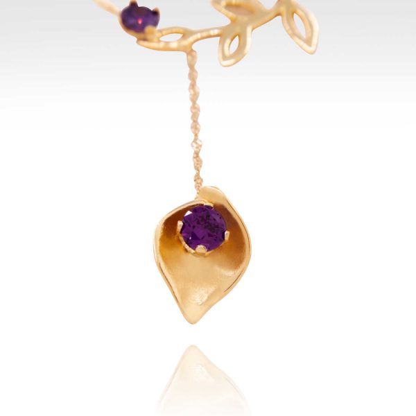 Lily Purple Leaves gold necklace