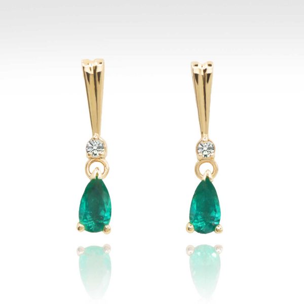 Pear Emerald Drop Earrings With Diamond