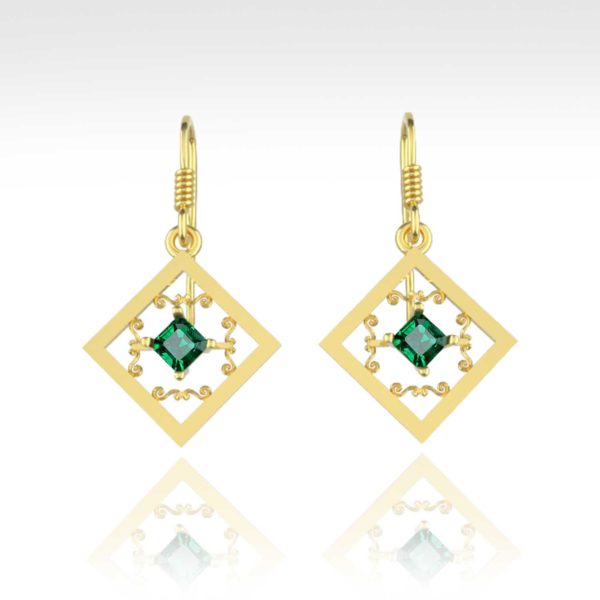 Triple square emerald drop earrings